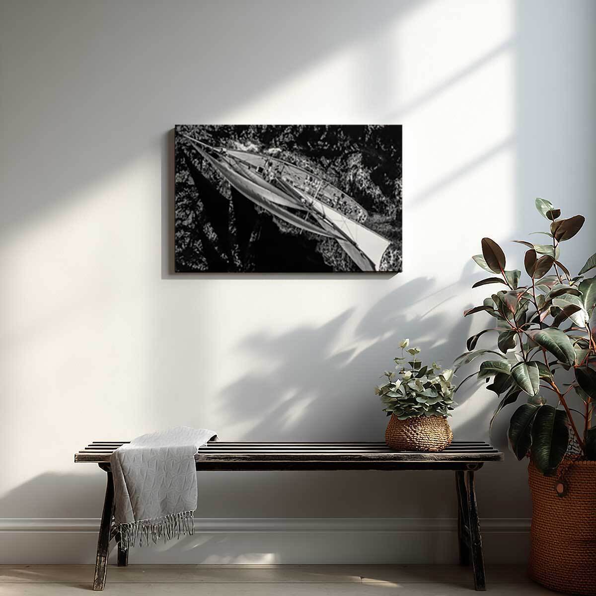 Tableau bateau Sur l'eau en noir et blanc Toile imprimée