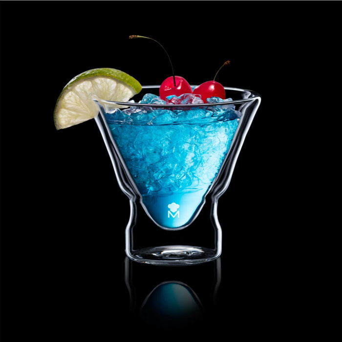 Juego de vasos de coctel de doble pared 230ml en vidrio borosilicato alta resistencia