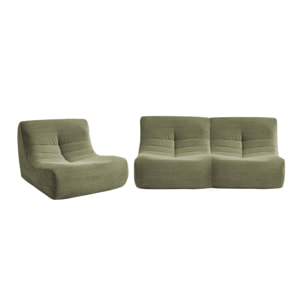 Chauffeuse velours côtelé 3 places kaki L 91 x P 105 x H 72 cm - SOKOL