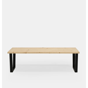 Banco de madera maciza tono natural y patas de hierro color negro en varias medidas.