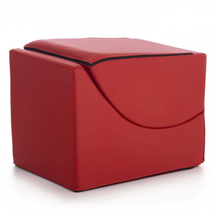 Letto pieghevole Andreina, Pouf trasformabile in letto singolo, 100% Made in Italy, Pouf trasformabile in una chaise longue in ecopelle, Cm 130x50h50, Rosso