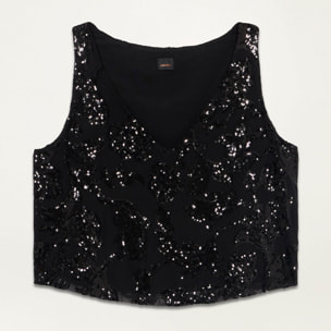 Oltre - Top crop in tulle e paillettes - Nero