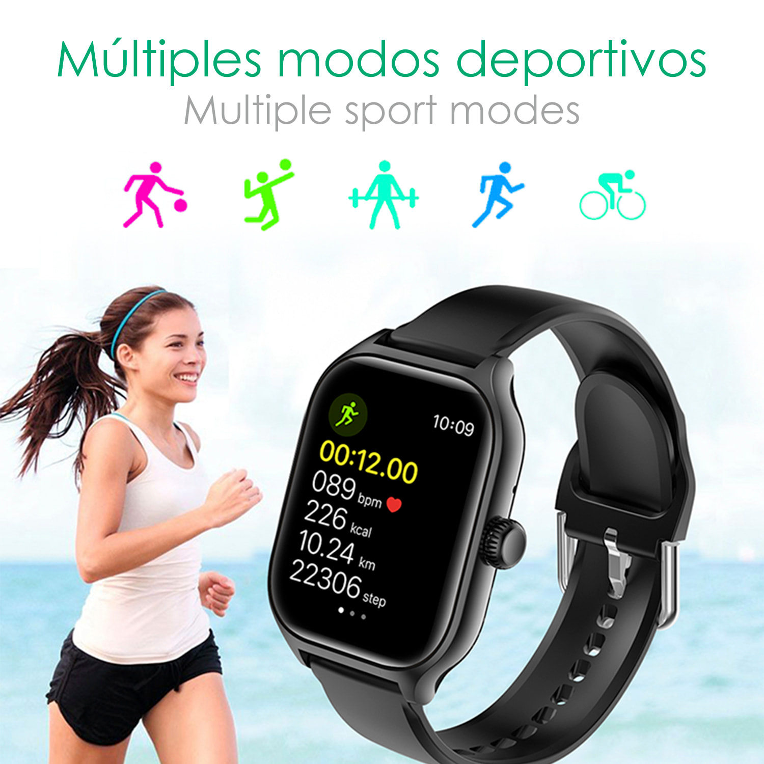 Smartwatch GTS4 Plus con llamadas BT, notificaciones push. Monitor deportivo y de salud. Corona multifunción. 2 correas silicona y metal.