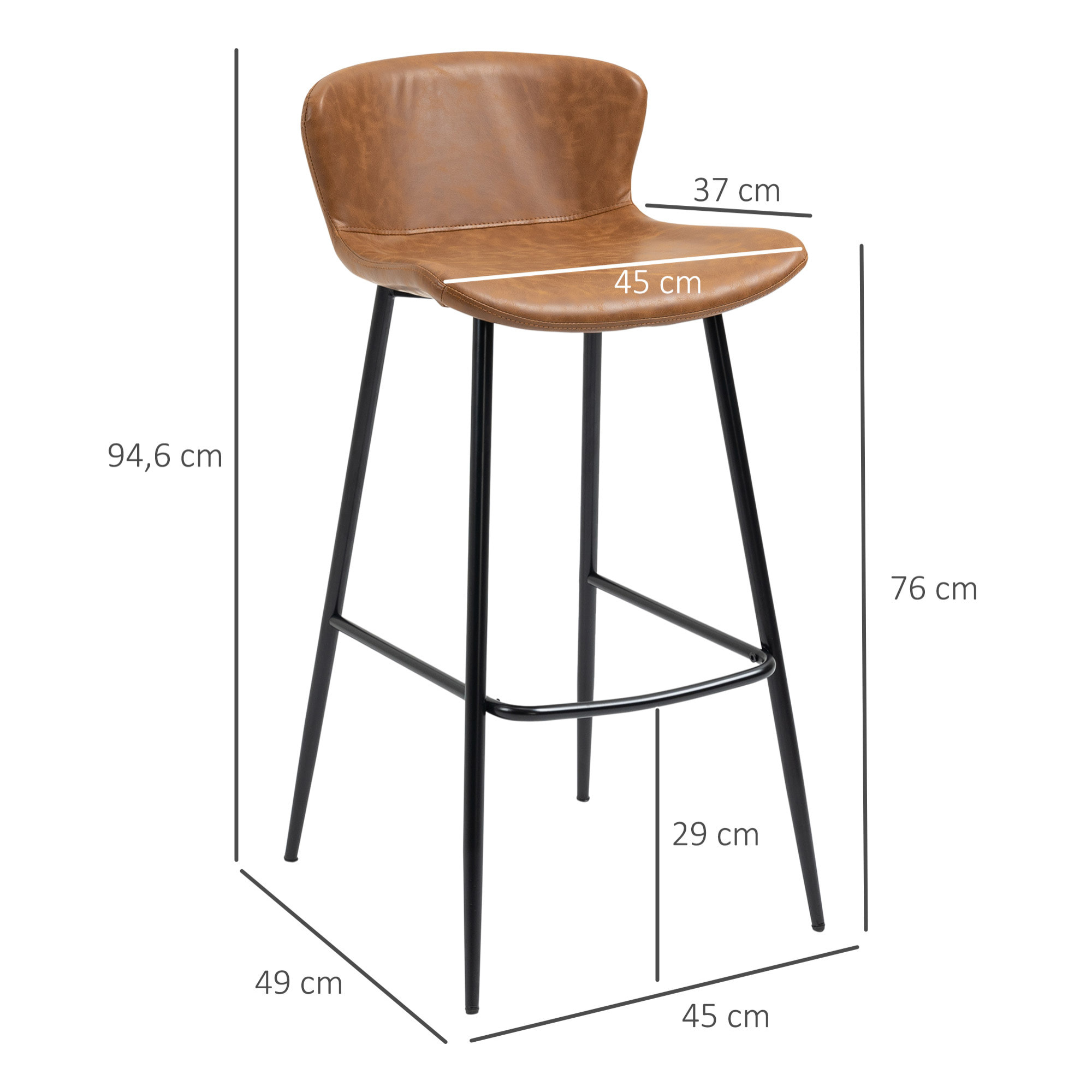 Conjunto de 2 Taburetes Altos de Cocina Sillas Altas de Cocina con Respaldo Tapizado en PU Carga 120 kg para Bar Salón Comedor Marrón