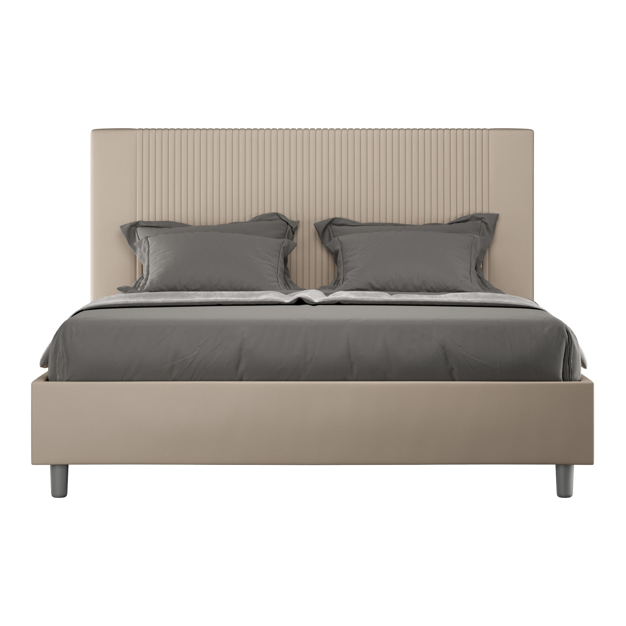 Cama sin somier acolchada 160x210 cuero sintético gris paloma Goya