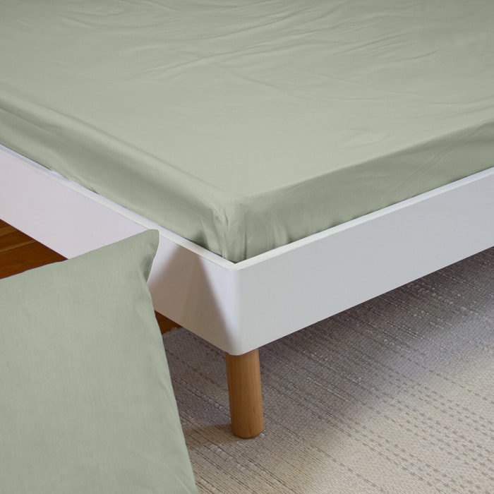 Drap housse percale de coton 65 fils 140x190cm vert sauge