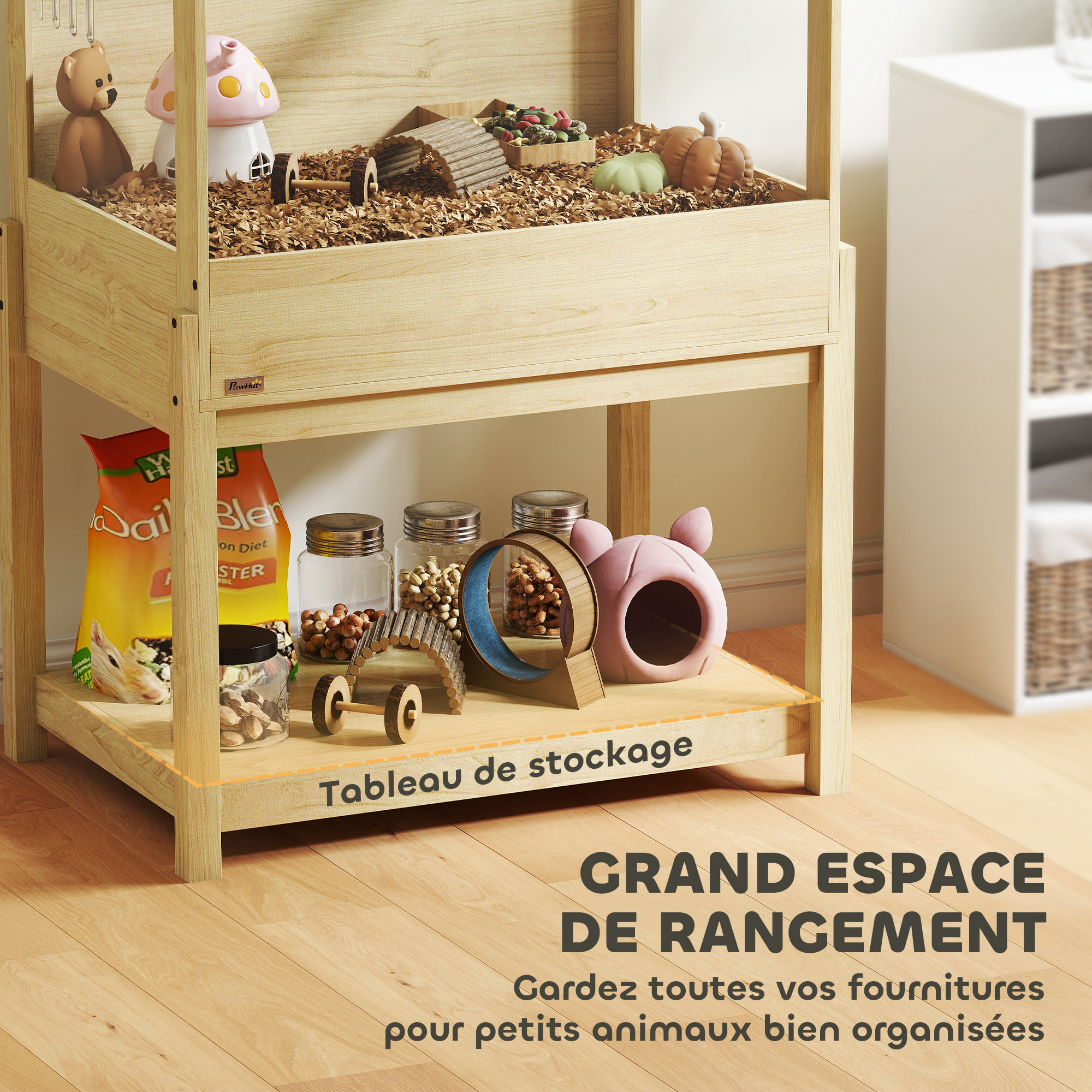 Cage à hamster rongeur en bois - toit ouvrant verrouillable, fenêtres acrylique, étagère - dim. 83 x 50 x 103 cm - MDF effet bois
