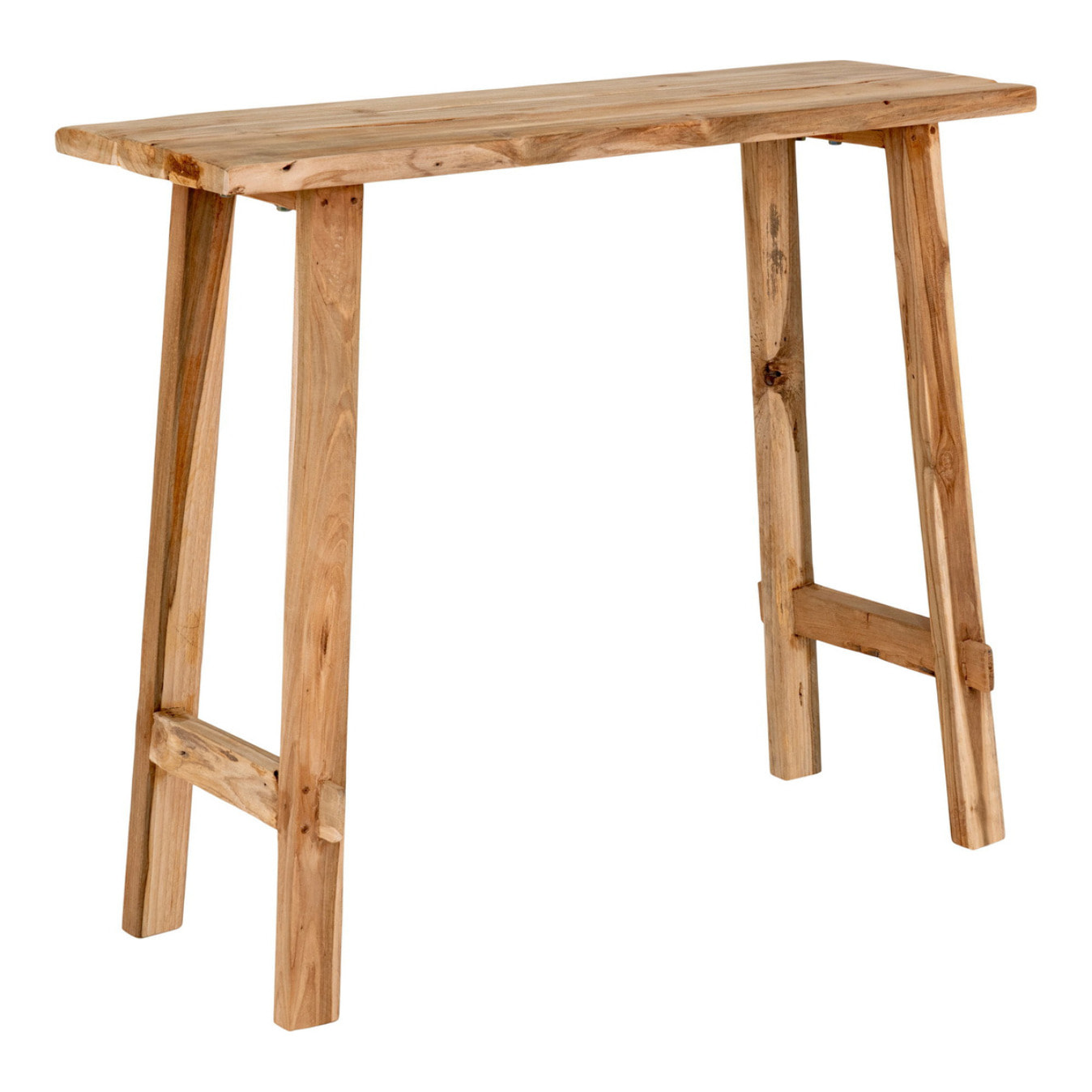 Consolle Girona in teak naturale con gambe a cavalletto, 90×30×80 cm