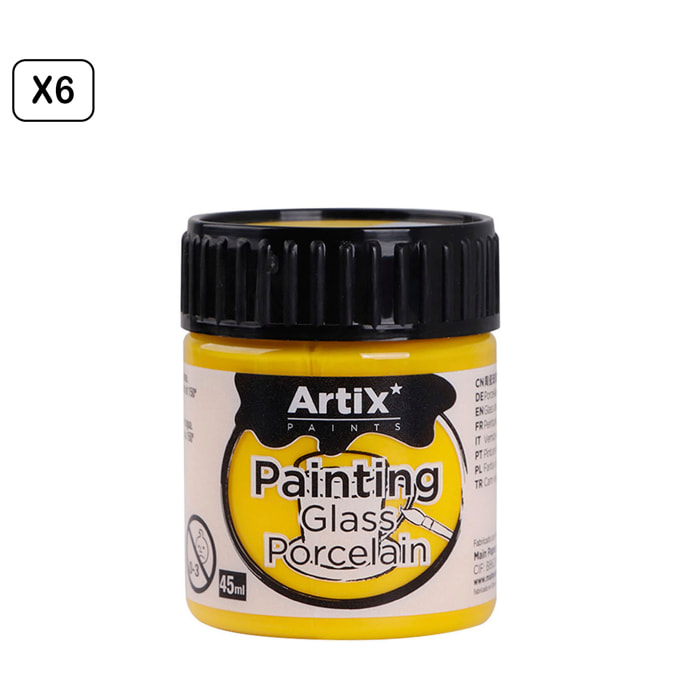 Pack 6 Uds. PINTURA CERÁMICA Y CRISTAL 45 ml COLOR AMARILLO