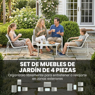 Conjunto Jardín Exterior de 4 Piezas, Muebles Jardín Exterior con Sofá de 2 Plazas, 2 Sillones, Mesa de Vidrio Templado, Tela de Textilene Transpirable, Estructura de Acero, Gris Claro