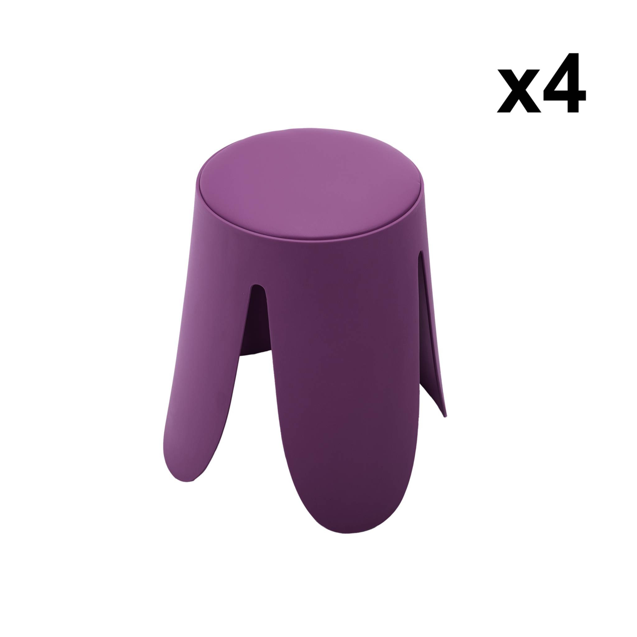 Set de 4 tabourets empilables simili cuir violet. Niki Ø30 / 44 x H46cm