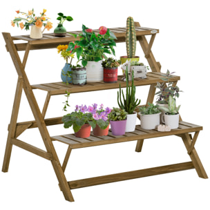 Estantería para Plantas de Madera Escalera con 3 Estantes Plegables 101x83x88 cm