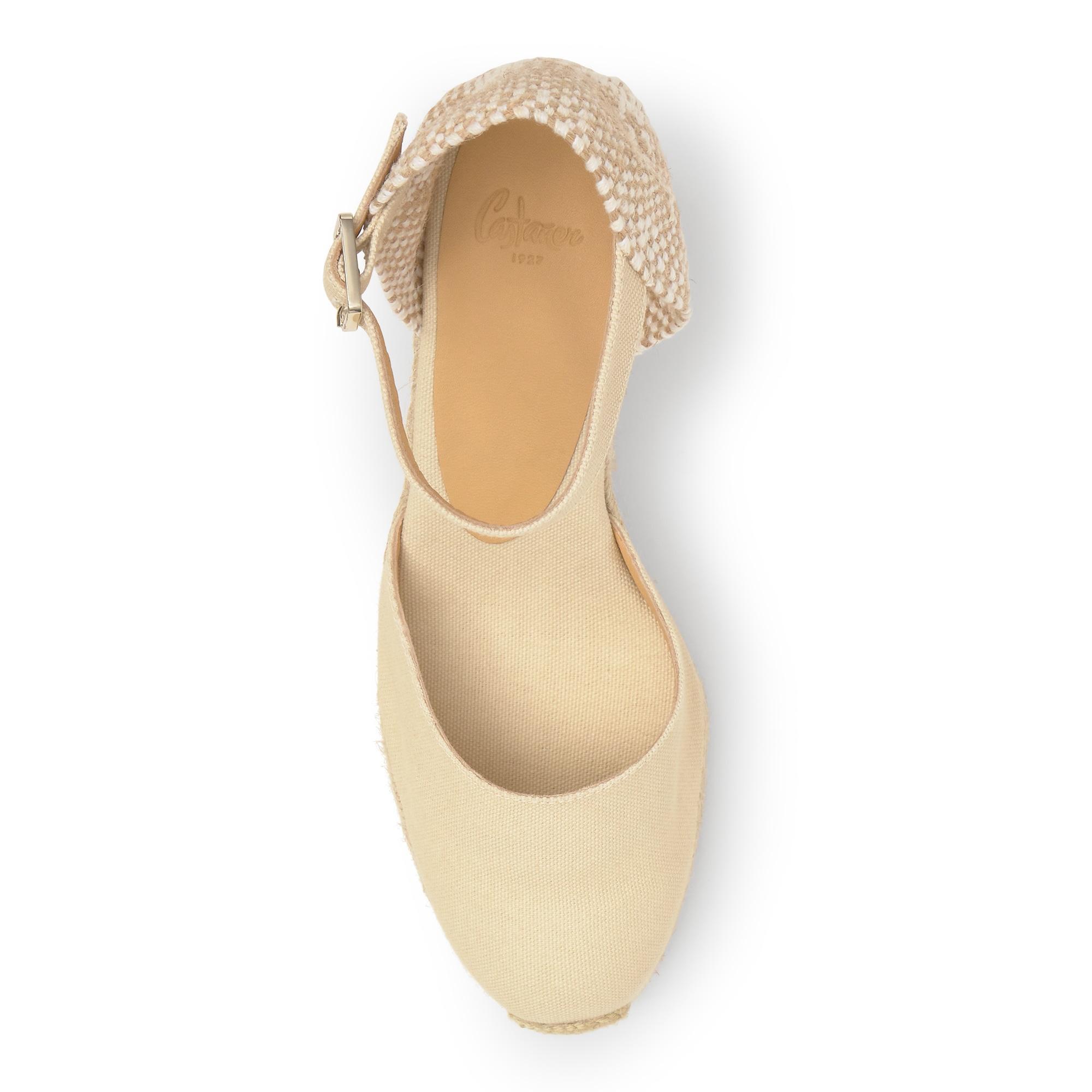 Alpargata de cuña 6 cm en lona de algodón con talonera trenzada y pulsera al tobillo