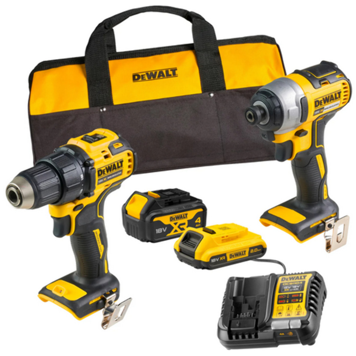 Kit 2 Outils Perceuse Visseuse DCD708 + Visseuse à Chocs DCF787 - DEWALT - avec 2 batteries 18V 2Ah et 4Ah + Chargeur + Sac- DCK2078MDR-QW