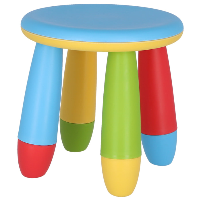 Taburete infantil azul en plástico fuerte y resistente, diá:30 cm x h:26 cm