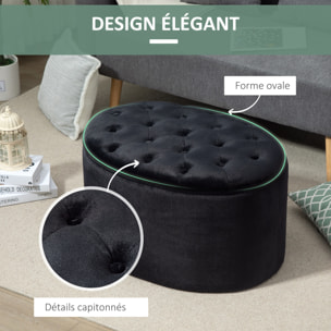 Pouf ovale style Chesterfield plateau assise capitonné rembourré dim. 71 x 52 x 42 cm velours noir