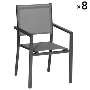 Lot de 8 chaises en aluminium anthracite - textilène gris