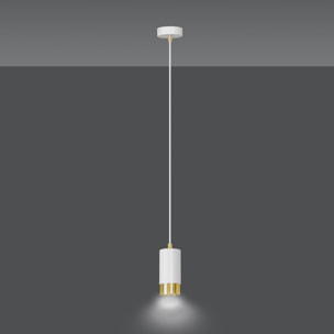 Lampada a sospensione Fumiko in acciaio bianco e oro