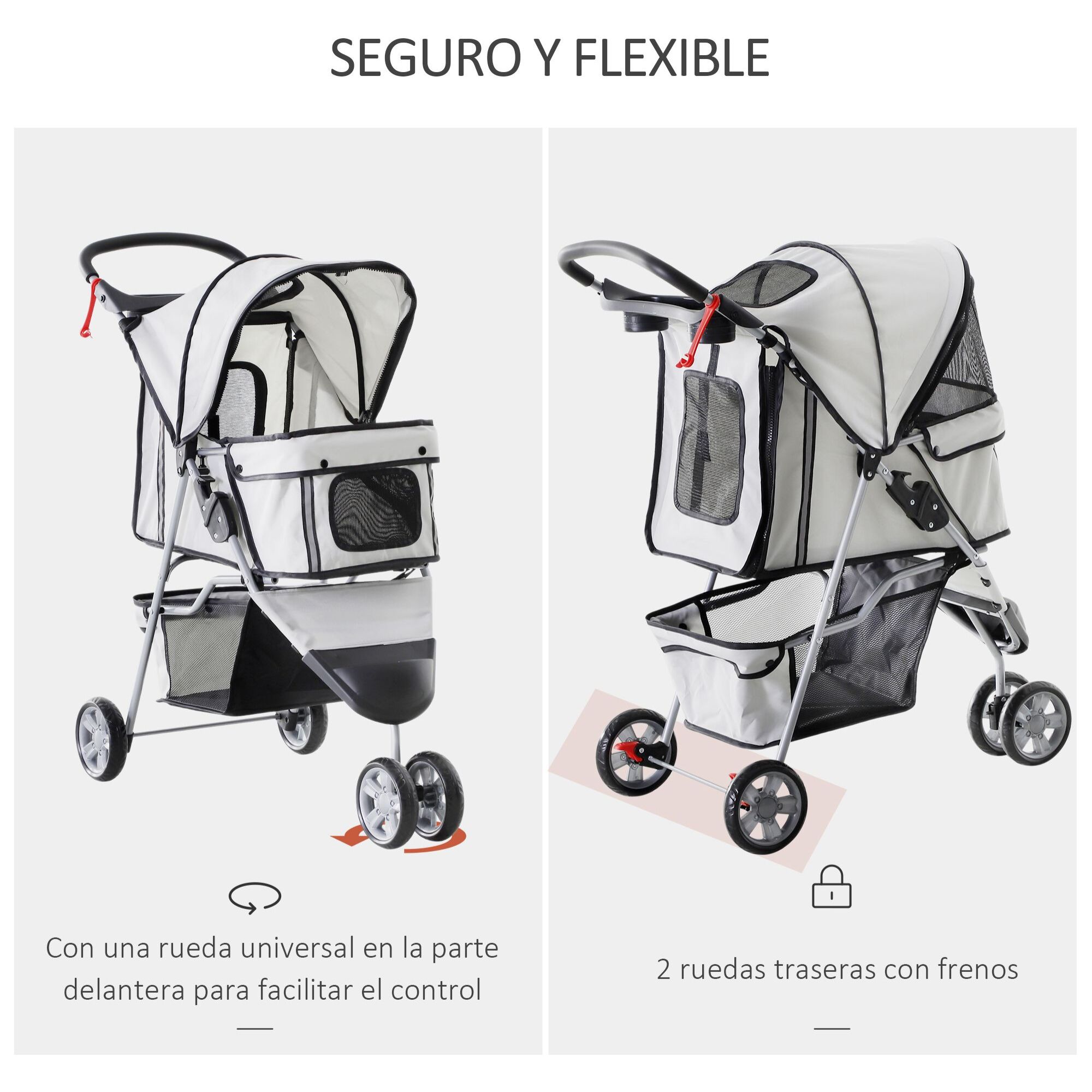 Cochecito Plegable con Ruedas 360Âº de Oxford 75x45x97cm Gris