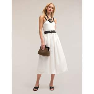 Motivi - Vestido de dos materiales con falda de vuelo - Blanco