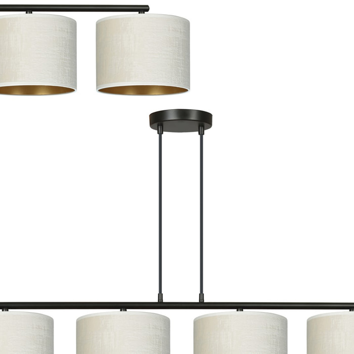Lampada a sospensione Hilde in acciaio nero e tessuto bianco