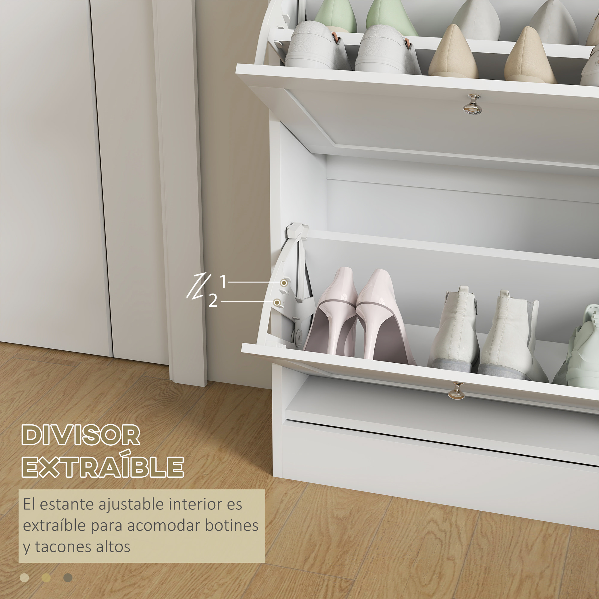 Zapatero Estrecho con 2 Puertas, Zapatero Entrada Recibidor con Estantes Ajustables, para 12 Pares de Zapatos, 60x23,5x80 cm, Blanco