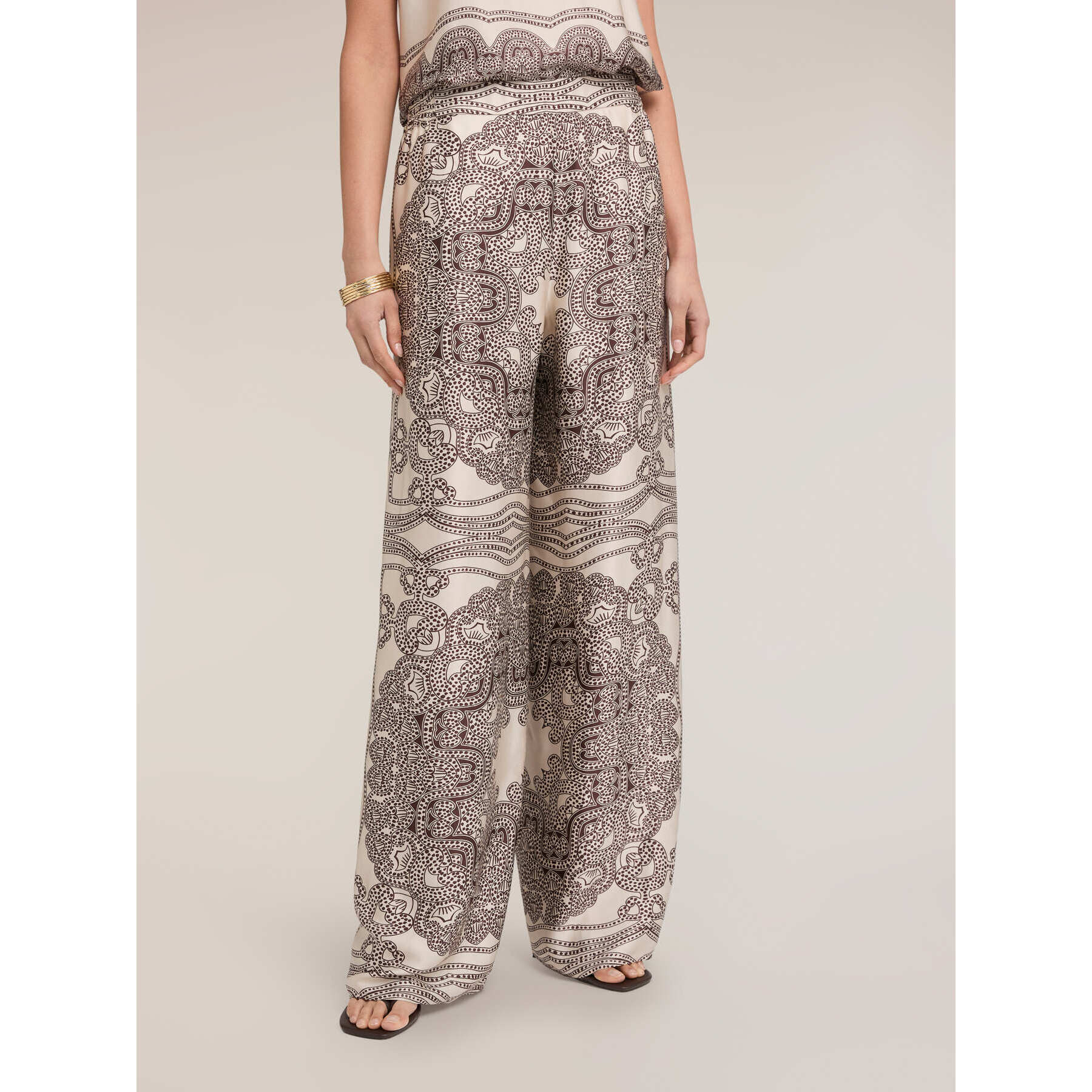 Motivi - Pantaloni palazzo in raso di viscosa stampata - Beige