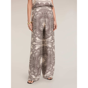 Motivi - Pantaloni palazzo in raso di viscosa stampata - Beige