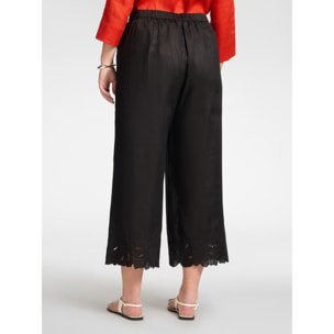 Elena Mirò - Pantalones de lino con bordes bordados - Negro