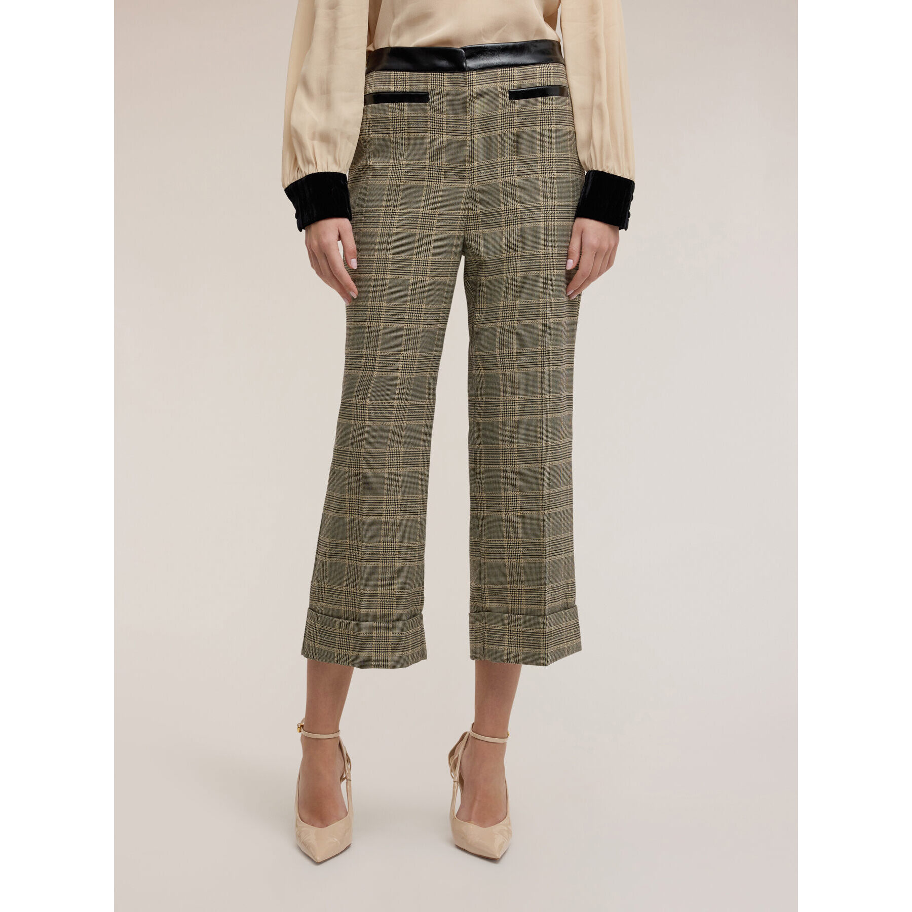 Motivi - Pantalones cropped teñido en hilo fantasía check - Beige