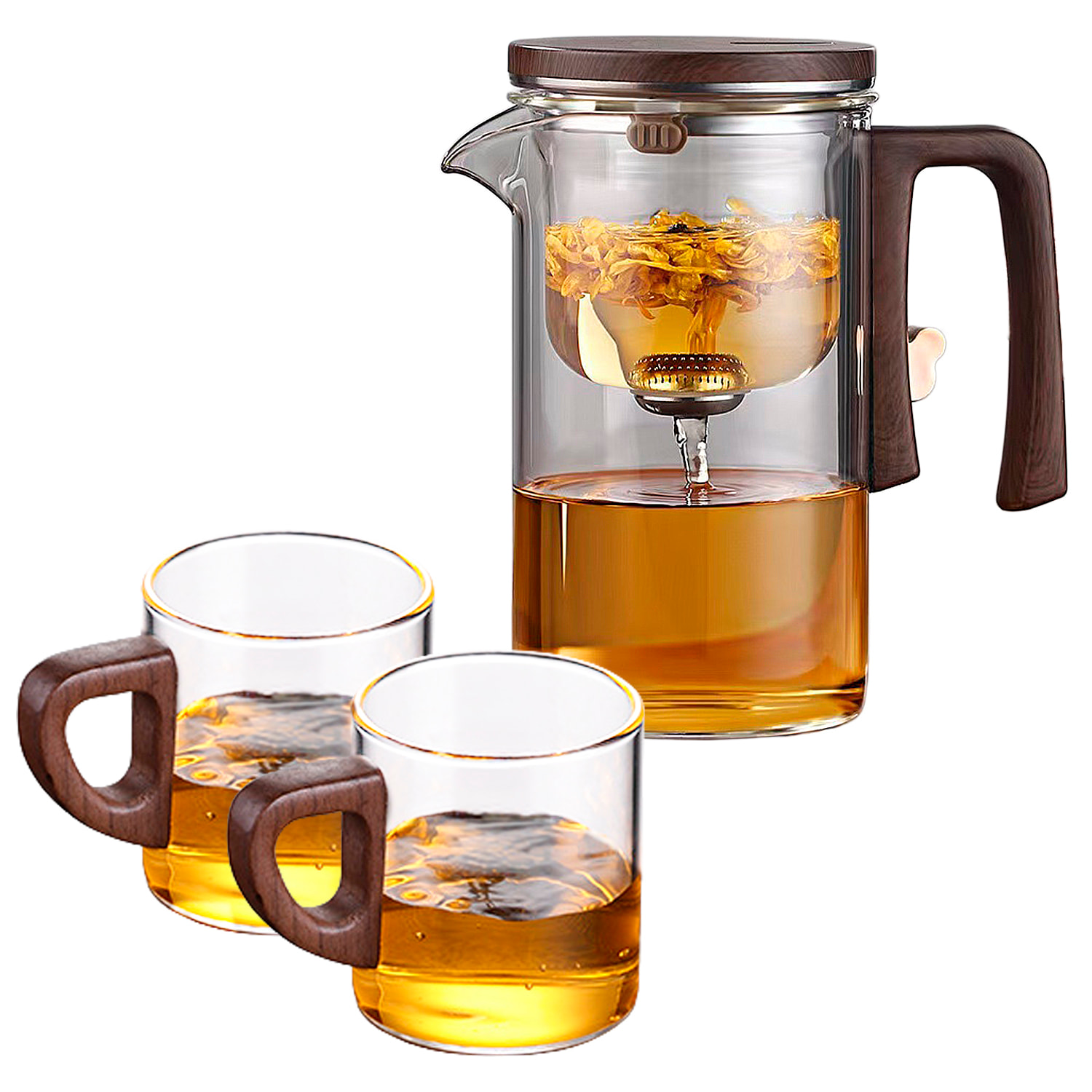 Tetera de cristal de 520ml con filtración magnética con 2 tazas.