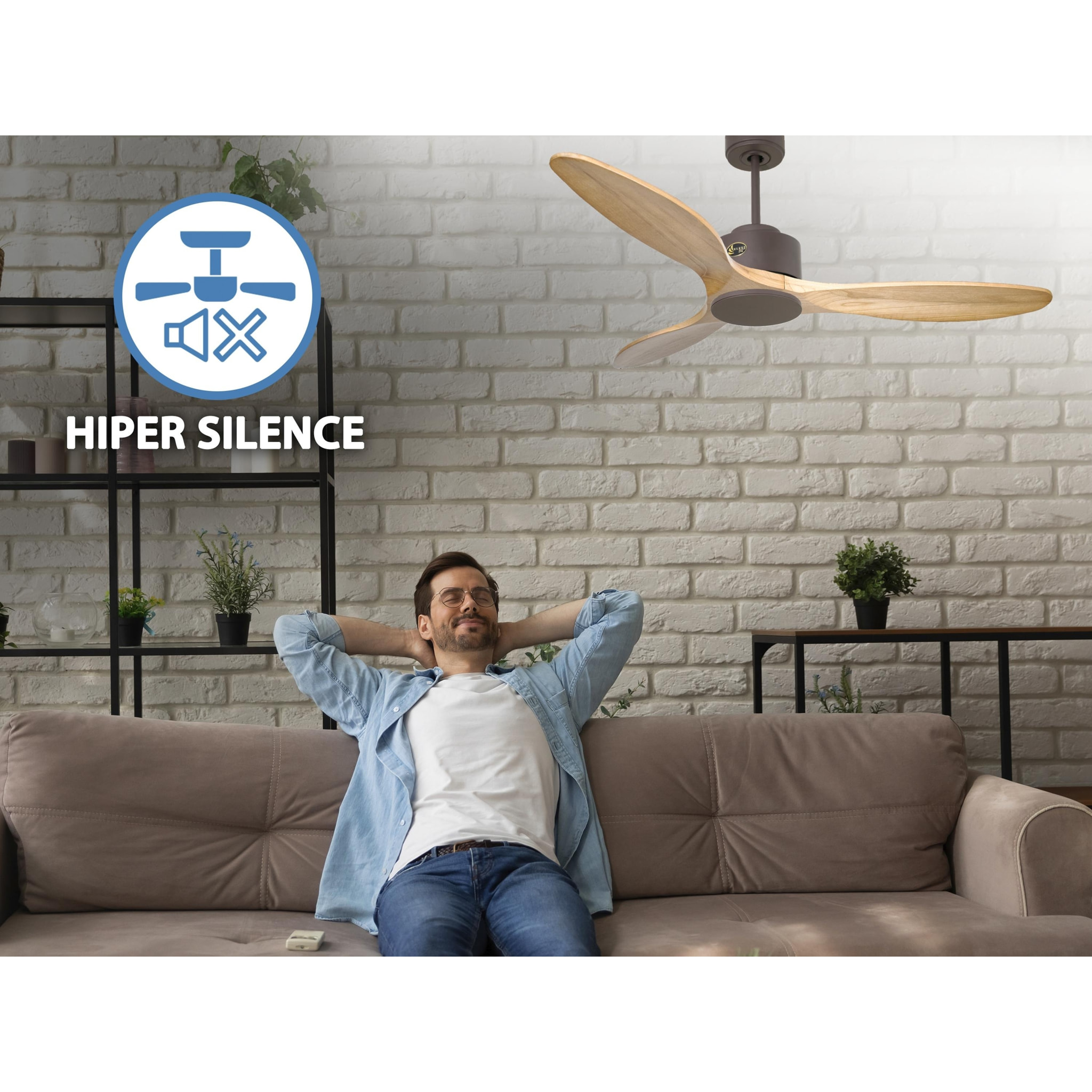 Ventilateur de plafond ø132 cm avec Wifi Réversible Hypersilence 40   W Chocolat