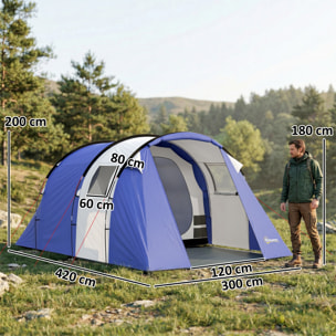 Tente de camping 4 pers. chambre + séjour imperméable 3000mm - 4,20x3x2m - bleu