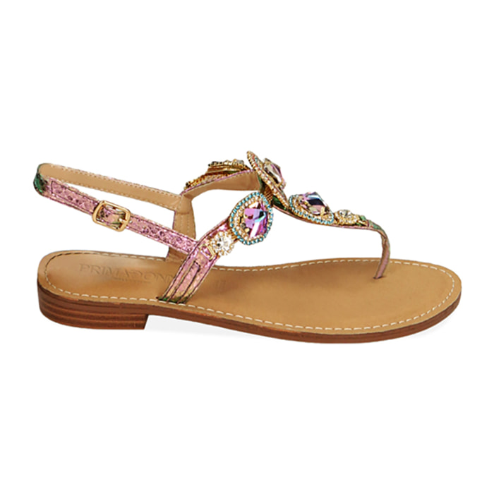 Sandalias planas con estampado de víbora rosa