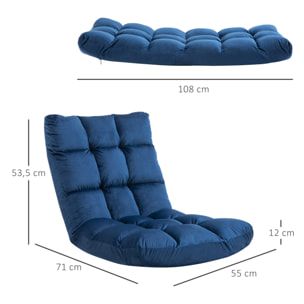 Fauteuil convertible fauteuil paresseux grand confort inclinaison dossier multipositions 90°-180° flanelle polyester capitonné bleu roi