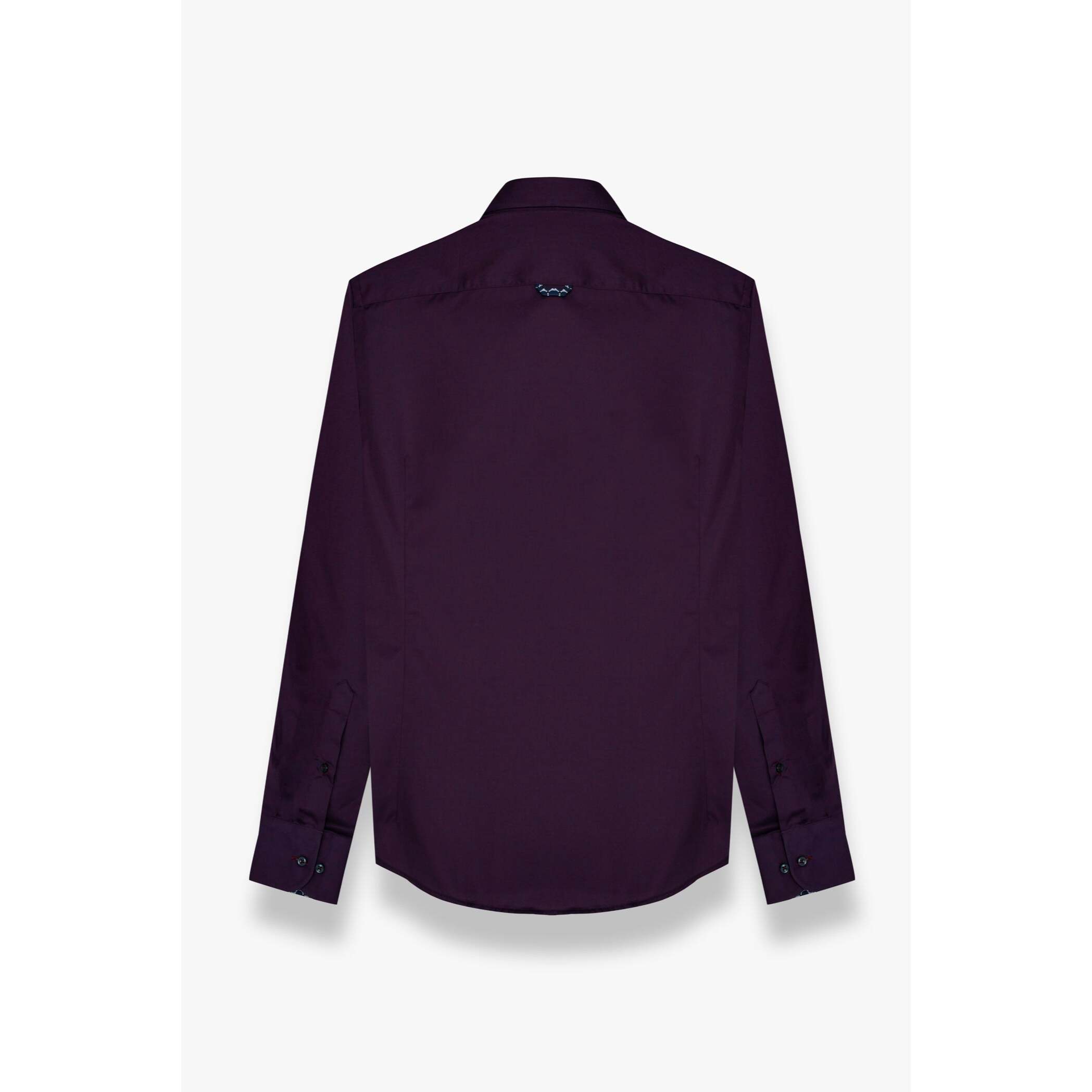 camicia uomo 1 bottone button down slim Satin Unito Viola Melanzana