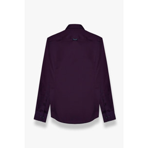 camicia uomo 1 bottone button down slim Satin Unito Viola Melanzana