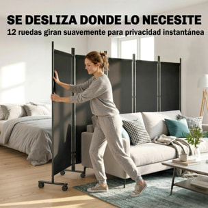 Biombo Plegable de 5 Paneles con 12 Ruedas, 252x170 cm, Biombo Separador de Ambientes con Clips de Conexión para Montaje Personalizado, para Salón u Oficina, Negro