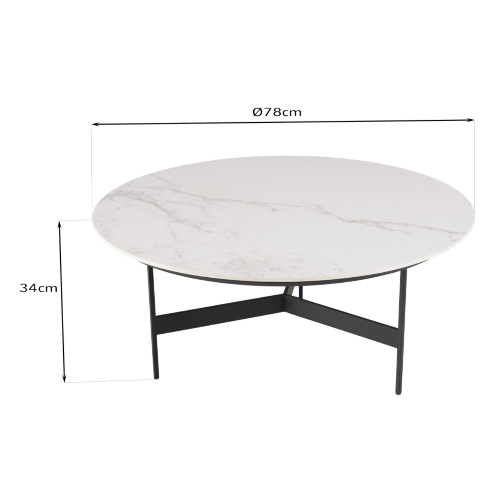 DALY - Table basse ronde 78x78cm plateau effet marbre piètement métal