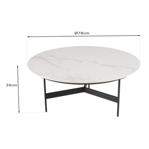 DALY - Table basse ronde 78x78cm plateau effet marbre piètement métal
