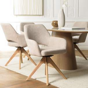 UGO - Chaise pivotante 360° en tissu beige dossier droit, pieds bois UGO