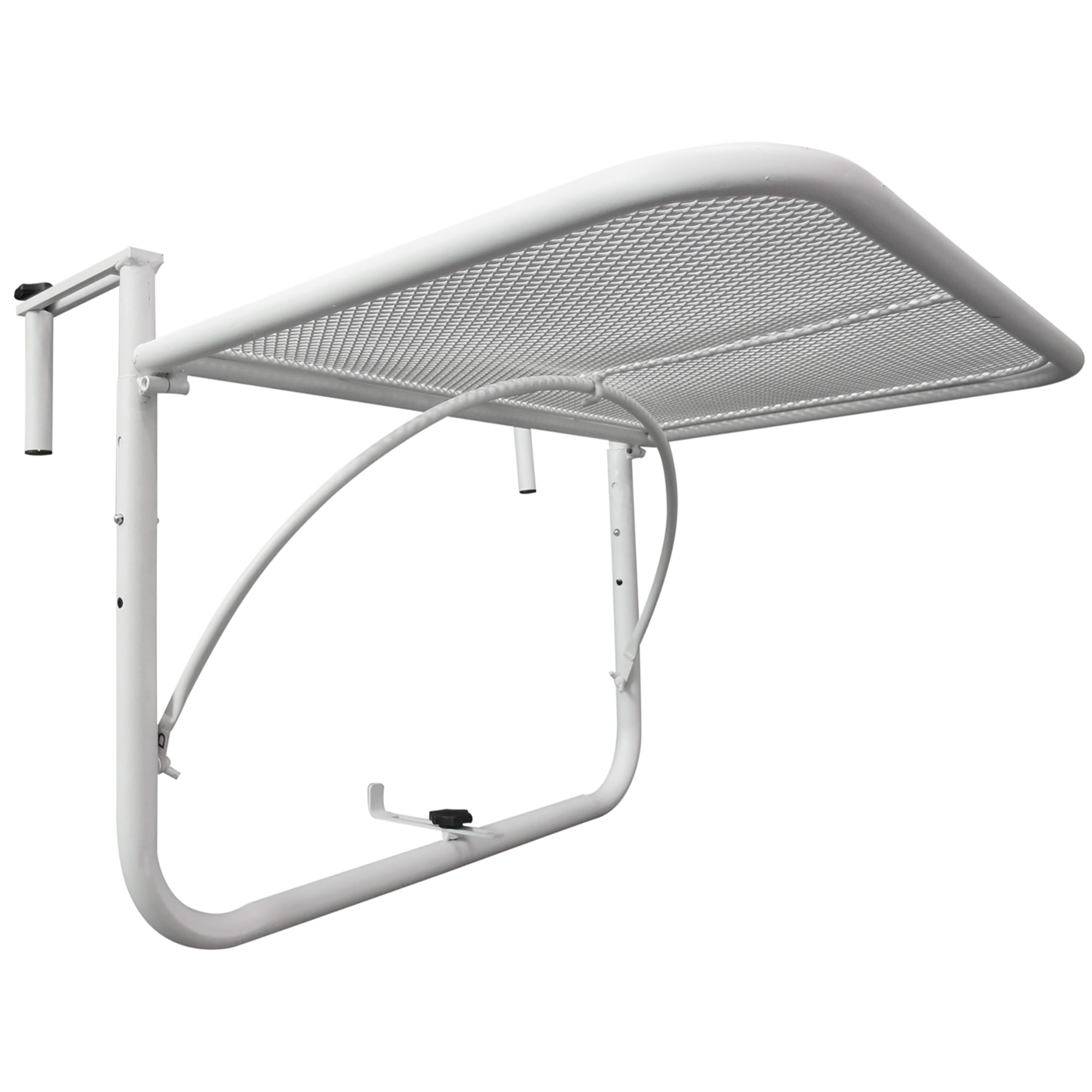 Mesa Colgante de Balcón con Brazo Regulable y Altura Ajustable en 3 Posiciones Marco Metálico Carga Máx. 30 kg 60x56x50 cm Blanco
