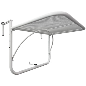 Mesa Colgante de Balcón con Brazo Regulable y Altura Ajustable en 3 Posiciones Marco Metálico Carga Máx. 30 kg 60x56x50 cm Blanco