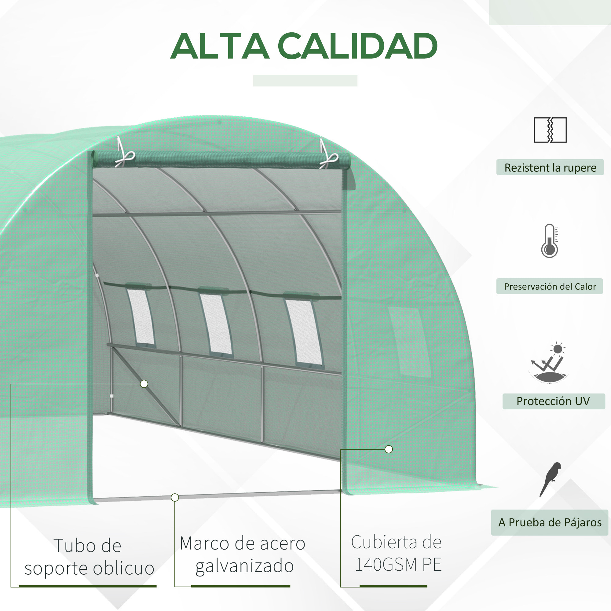 Invernadero para Planta de Acero y Polietileno 6x3x2m Verde