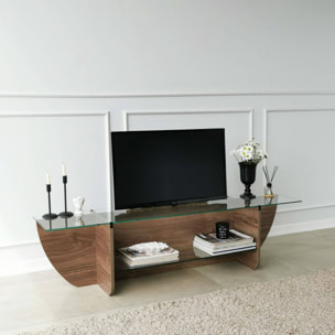 Mobile porta TV Kasuga, Credenza da soggiorno, Armadio basso per TV, Base parete attrezzata, 158x35h40 cm, Noce