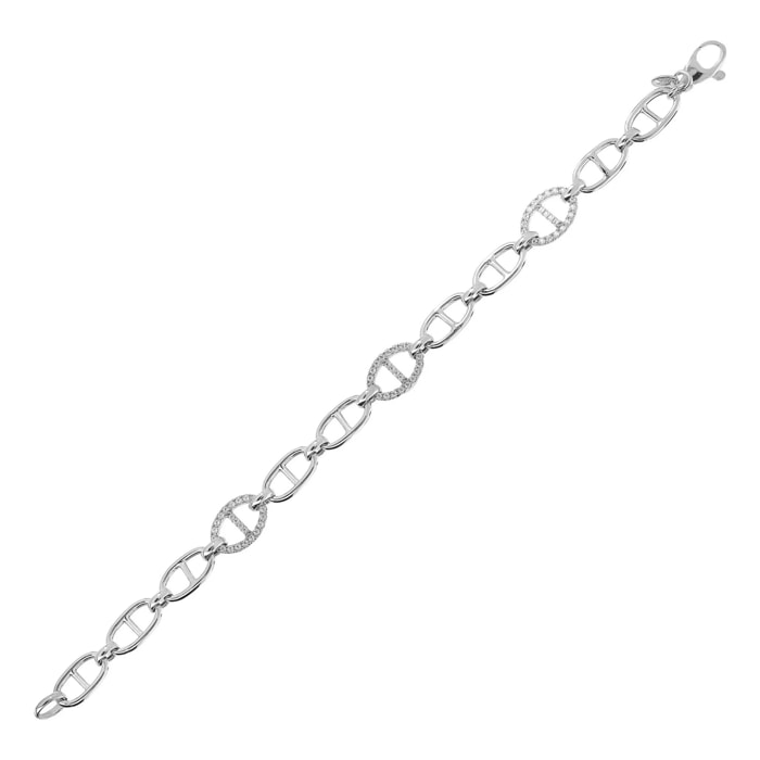 Bracciale Maglia Marina con Pavé di Cubic Zirconia in Argento 925