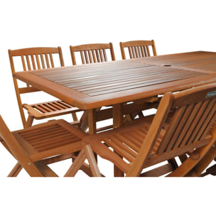 Table et chaises de jardin en bois exotique "Hongkong" - Table fixe + 8 chaises pliantes