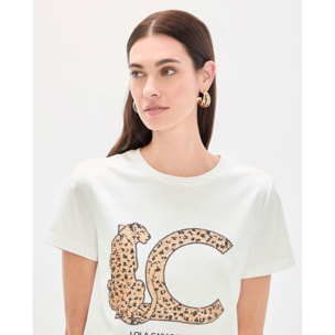 T-shirt bianca con stampa animalier con logo LC