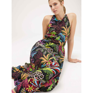 Motivi - Vestido largo tropical con cuello halter - Negro