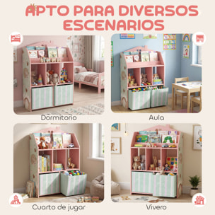 Estantería Infantil para Juguetes con Cajones de Tela, Estantes Abiertos, Diseño de Zorros, Organizador de Juguetes para Dormitorio, Sala de Juegos, Guardería, Rosa
